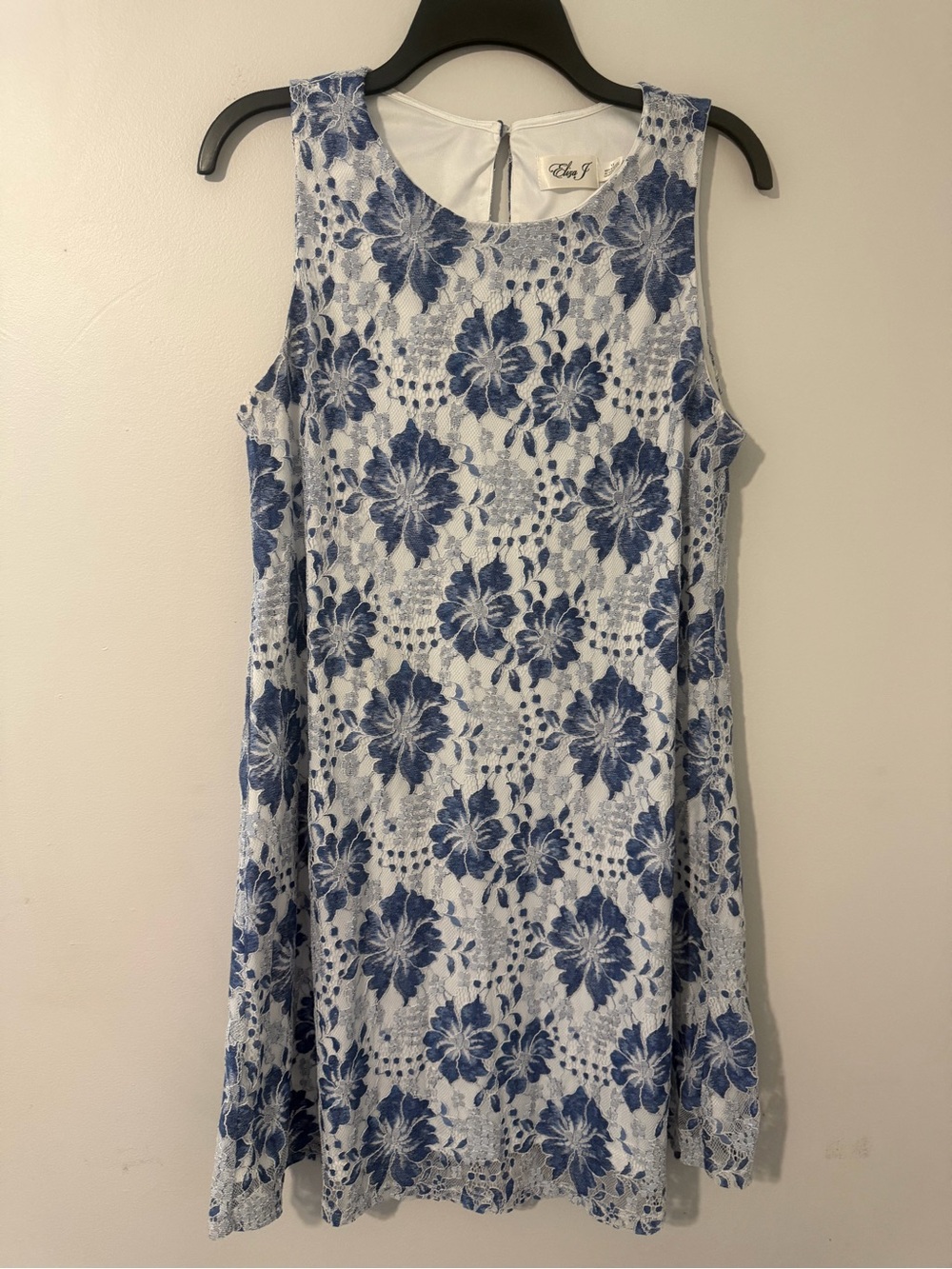 Eliza J Blue and White Floral Lace A-Line Sleeveless Dress size 12